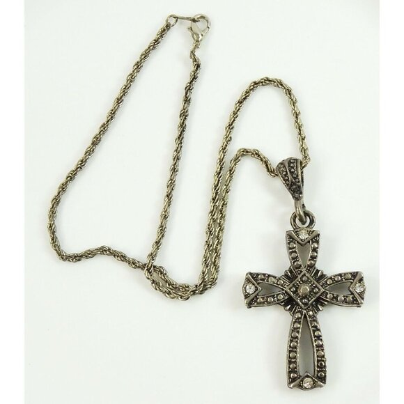 Large Cross Thick Chunky Steampunk Pendant on Chain Necklace Religious Jewelry - Picture 2 of 3